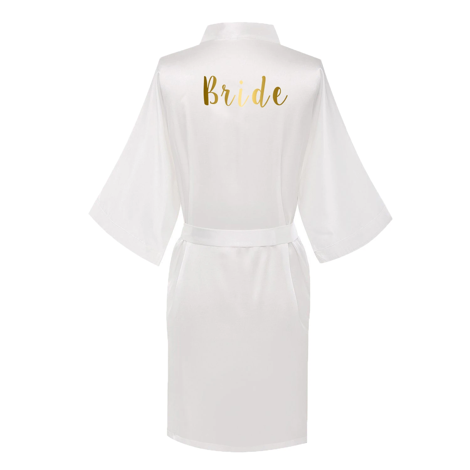 White bride Owiter Sexy Plus Size Rose Gold Silk Satin Kimono Robe Wedding Robe Bridesmaid Sister Mother Bride Robes Dressing Gown for Women - Цвет: White bride