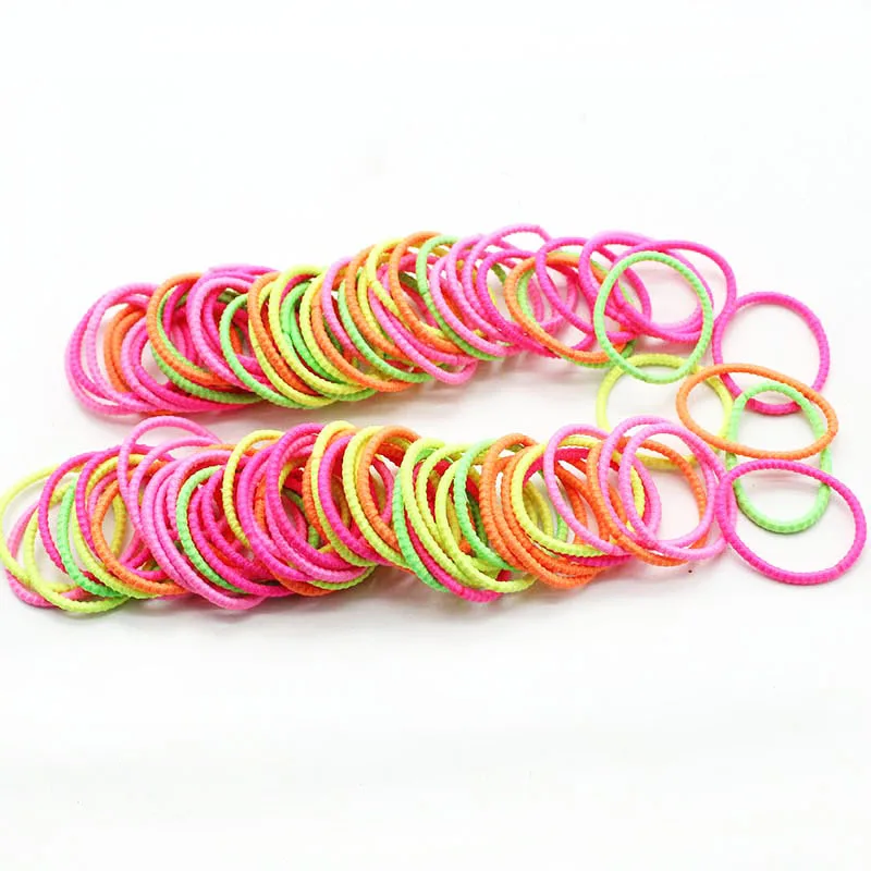10 100 Pcs Girl Hair Rings Fluorescent Color Hair Accessories Ponytail Rubber Hair Rope High Elastic Hair bnads Head Rope for Girls - Цвет: 10