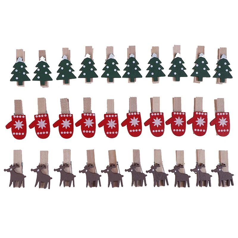 

10Pcs Red Green Christmas Tree Elk Goves Wood Clips Mini Wooden Clothes Photo Paper Peg Pin Clothespin Craft Clips