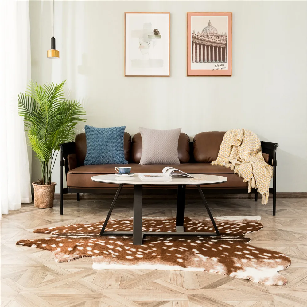 new faux deer Printed Carpet Velvet Imitation Leather Rugs Cowhide Animal Skins Natural Shape Carpets Decoration Mats