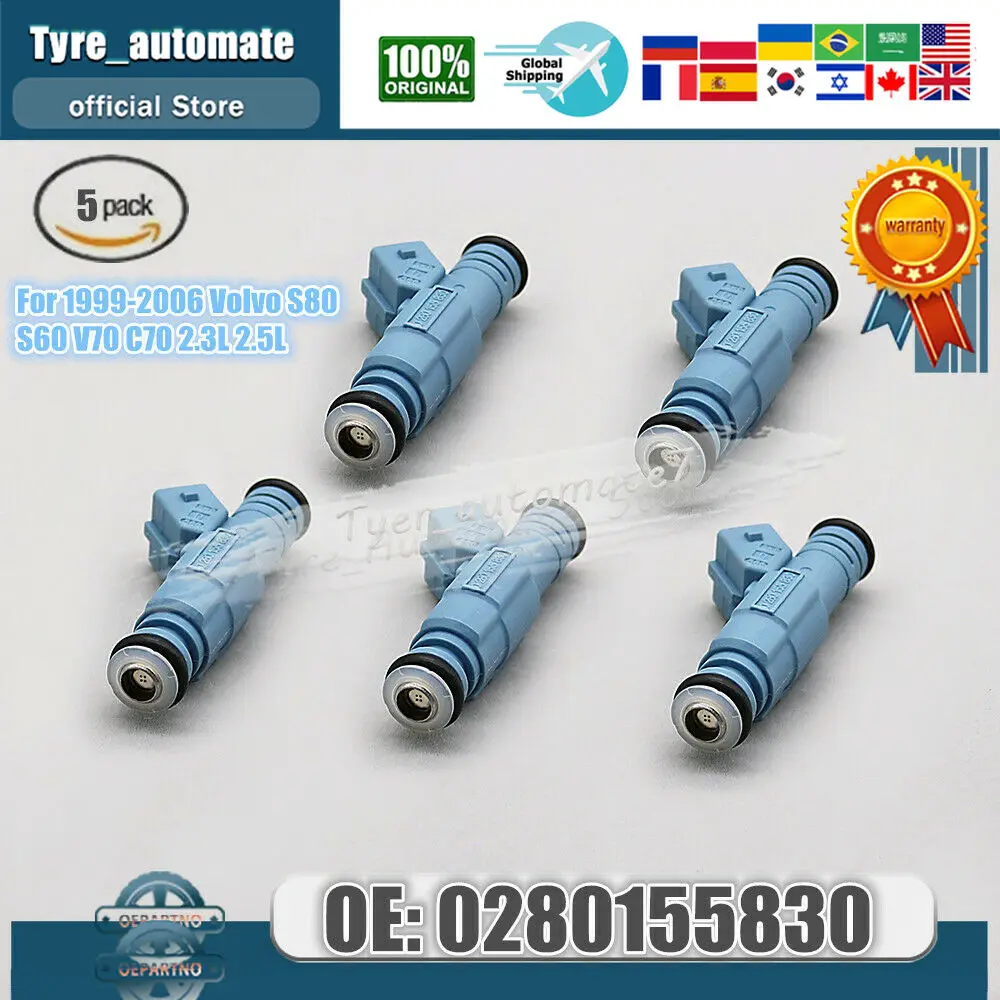 

Новый набор из 5 0280155830 топливных форсунок для 1999-2006 Volvo S80 S60 V70 C70 2.3L 2.5L
