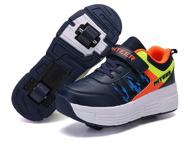 EUR 31-42 Children Junior Roller Skate Shoes Kids Sneakers With One/Two Heelies Boys Girls Wheels Shoes Adult Casual Boys Shoes - Цвет: Two wheels Blue