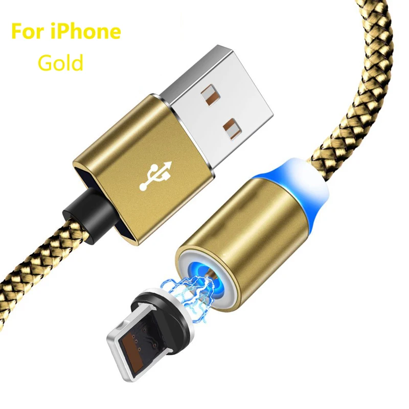 Магнитный USB кабель для iPhone Xiaomi Mi9 8 Note 6 7 8 USB C type C Micro USB кабель Магнитный зарядный кабель кабели для мобильных телефонов - Цвет: For iPhone Gold