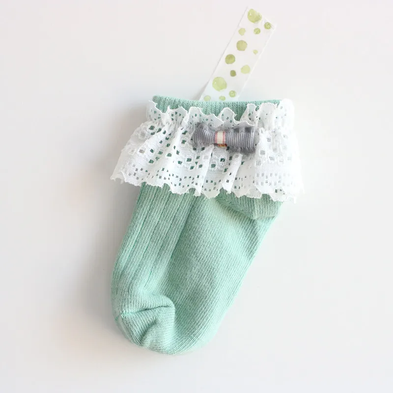 Lace Bows Kids Socks Princess Cotton Children Girls Socks Candy Color Kids Autumn Winter Socks Meisjes Sokken Skarpetki - Цвет: green