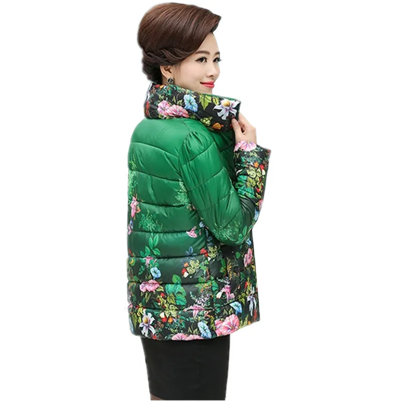 lower price  UHYTGF Ultra-light Plus Size Thin Down Jacket Women Autumn Winter Slim Short Printed Warm Down cott