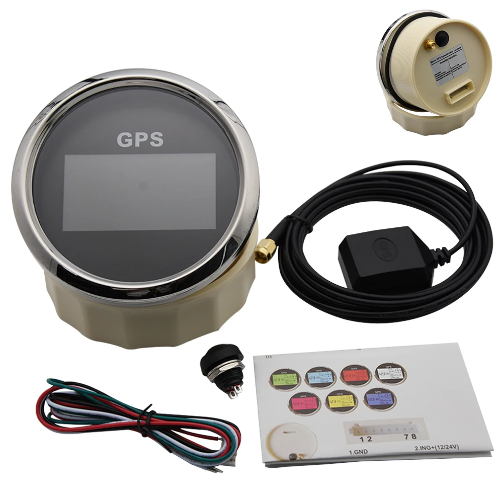 

GPS Speedometer 85MM Gauge Digital LCD Waterproof Odometer Speed Meter with GPS Sensor 7 Color Backlight 12V/24V for Marine Boat