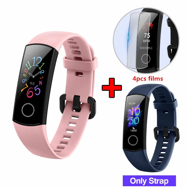 HotOriginal huawei Honor Band 5 умный браслет с контролем кислорода в крови в режиме реального времени цветной сенсорный экран фитнес водонепроницаемый браслет - Color: pink add blue