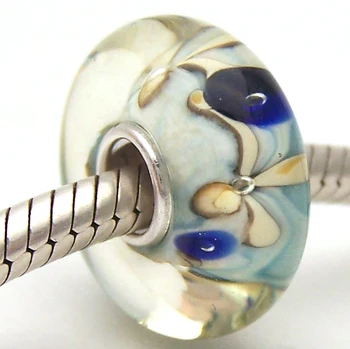 

PJG1531 100% S925 Sterling Silver Beads Murano Glass beads Fit European Charms Bracelet charms diy jewelry Lampwork GlassBeads