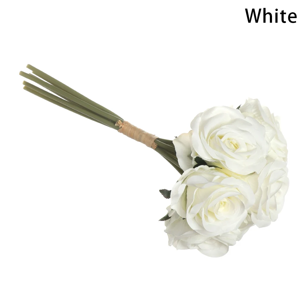 white 1 упаковка, искусственный букет роз, декоративные шелковые цветы, букеты невесты для свадьбы, дома, вечерние, свадебные принадлежности - Цвет: white