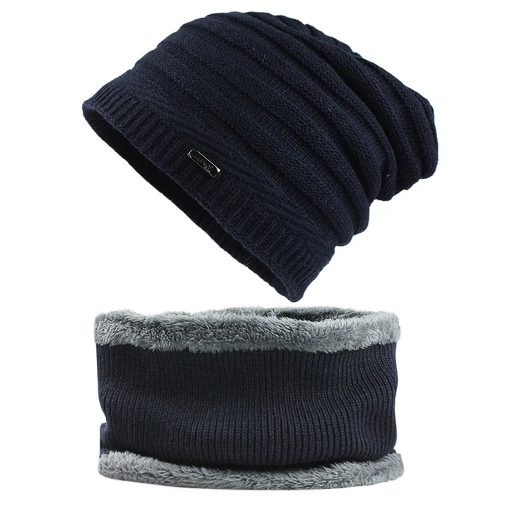 Мужская зимняя шапка, шапка, воротник, набор, плюс бархат, толстая вязаная шапка и глушитель, осень и зима, теплый плотный вязаный шарф, аксессуары
