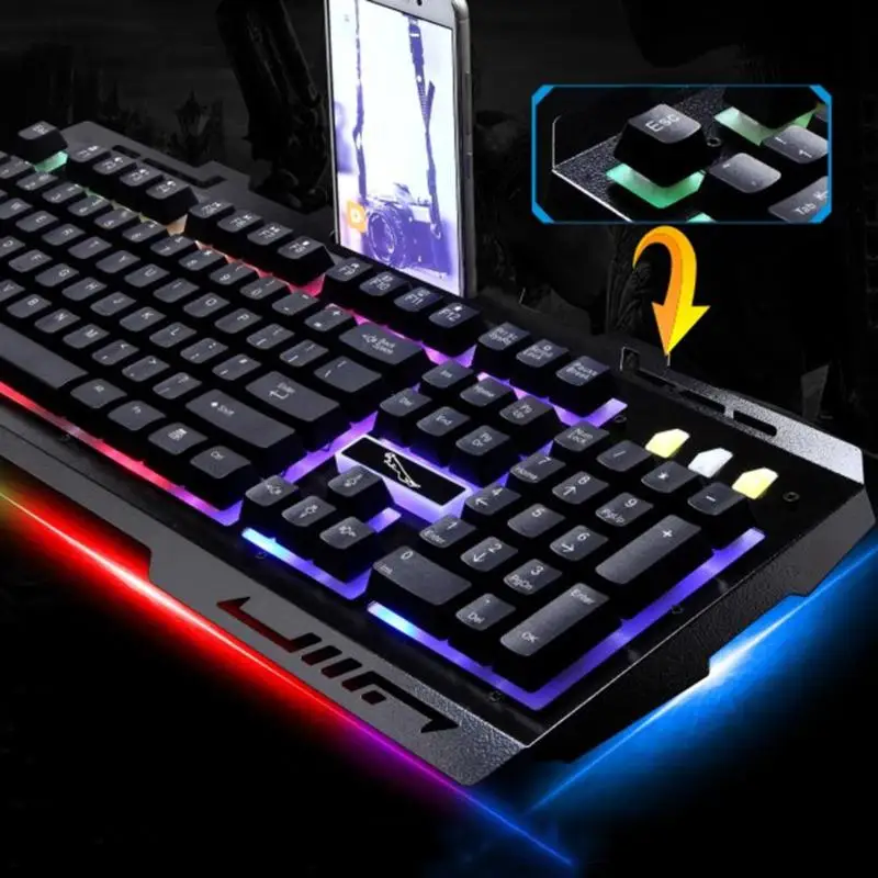 G700 USB Проводная Механическая металлическая клавиатура+ светодиодный комплект оптической игровой мыши