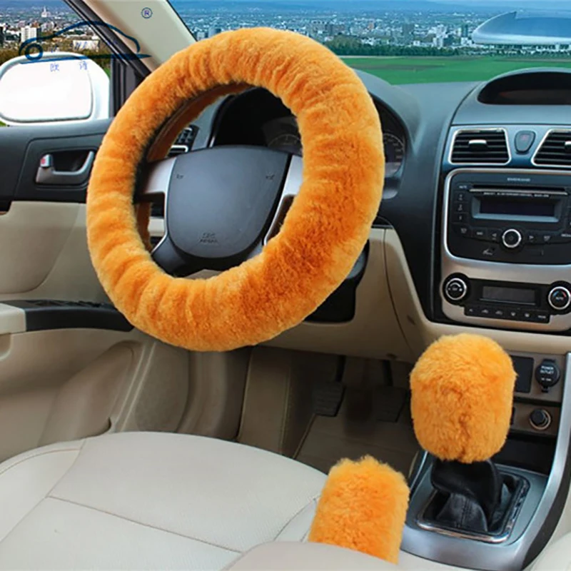 

100% Wool Braid On The Steering Wheel Cover Of Car Handbrake Grip /High quality Wool Plush Gear Shift Collar
