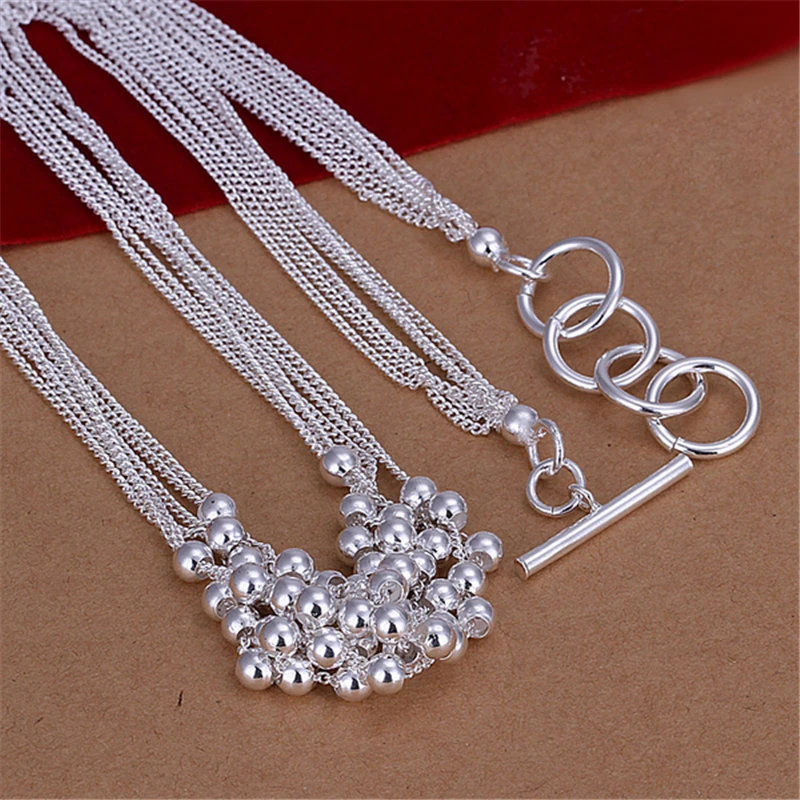 925 Sterling Silver Small Smooth Bead Ball Grapes Necklace 18 Inches Chain Woman Wedding Engagement Fashion Jewelry for women necklace
