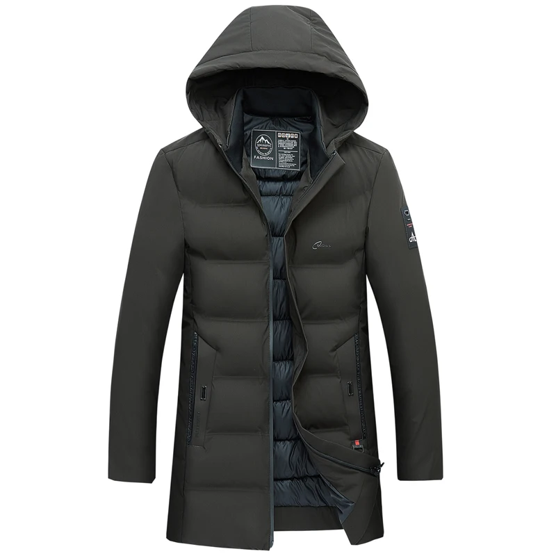 Army green Зимние модные брендовые куртки для мужчин, длинная уличная парка, Корейская стеганая куртка с капюшоном, пуховые пальто, мужская одежда - Цвет: Army green
