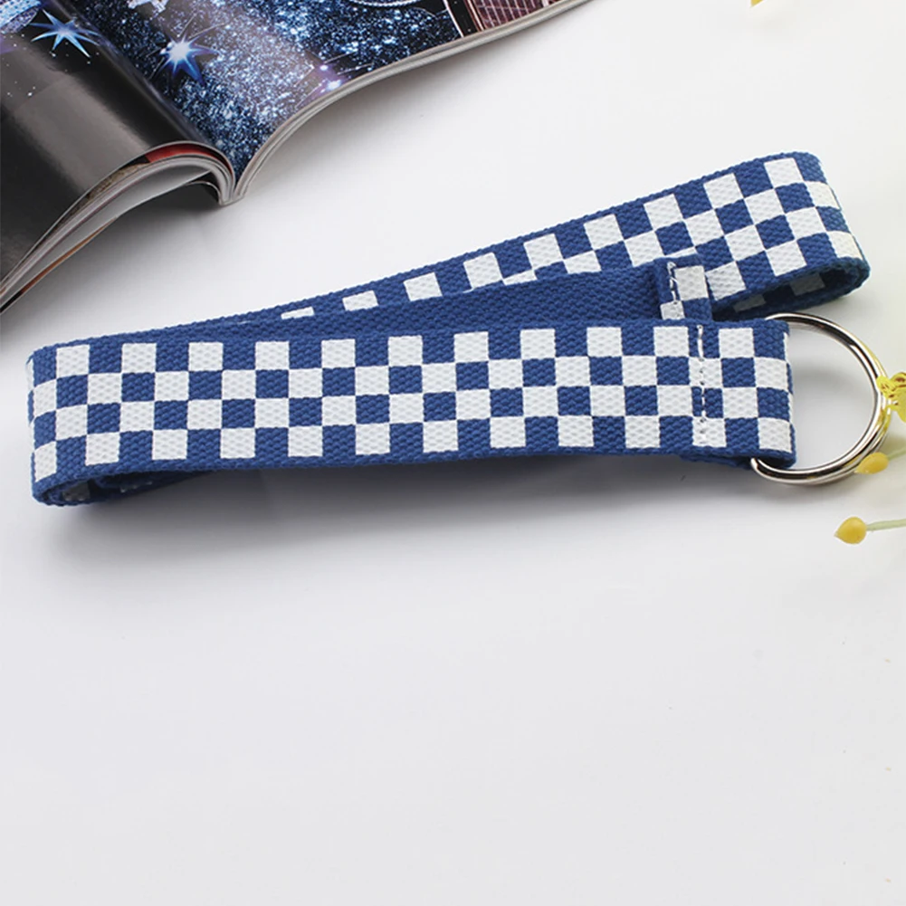 Blue Пояс 130 см/110 см Черный Белый Клетчатый Ремень холщовые шахматные пояса холщовые поясные ремни повседневные HX1021 - Цвет: Blue