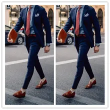 Индивидуальные темно-синие мужские свадебные костюмы смокинги для жениха классический наряд мужские блейзеры из 2 предметов мужская одежда(куртка+ штаны