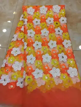 

NEW High Quality 2019 Tulle sequins Beaded French Nigerian Lace Fabrics Pearls Embroidered Guipure African 3d Lace Fabric gold