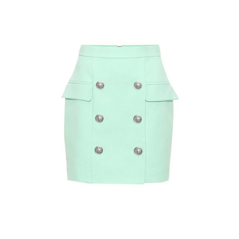 Mint Green Элегантные двубортные Мятные зеленые юбки, женская модная Осенняя мини-юбка, женские юбки с высокой талией - Цвет: Mint Green