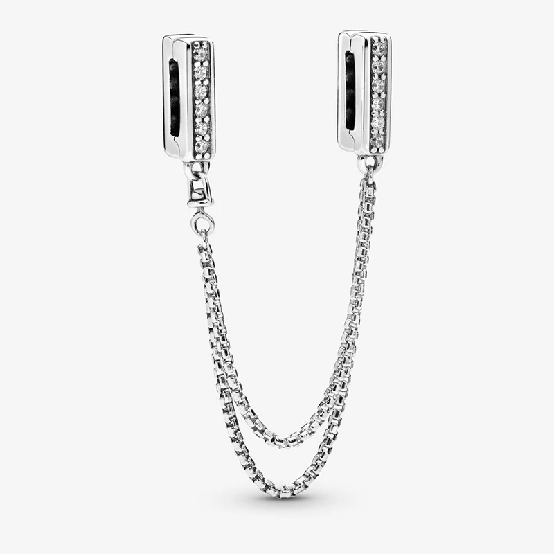 

2019 New Arrivals 925 Sterling Silver Beads Sparkling Safety Chain Clip Charms fit Original Pandora Bracelets Women DIY Jewelry