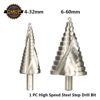

CMCP 1pc HSS 4-32mm 6-60mm Step Drill Bit Spiral Grooved Pagoda Drill Triangle Shank Hole Cutter Step Cone Drill Power Tools
