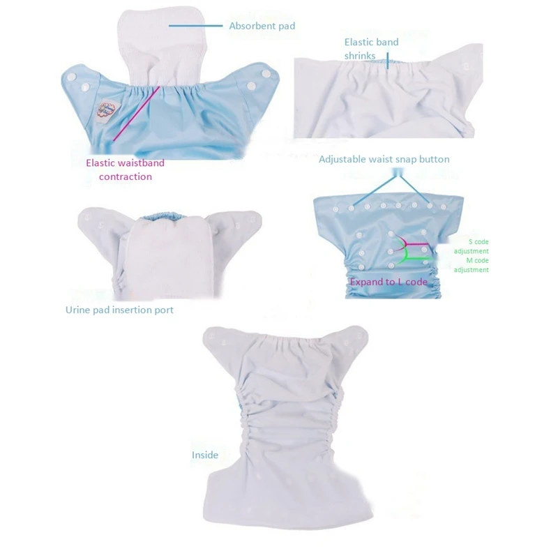 5 PCS+5 INSERTS Cloth Diapers lot Nappies Adjustable Reusable For Baby Newborn 