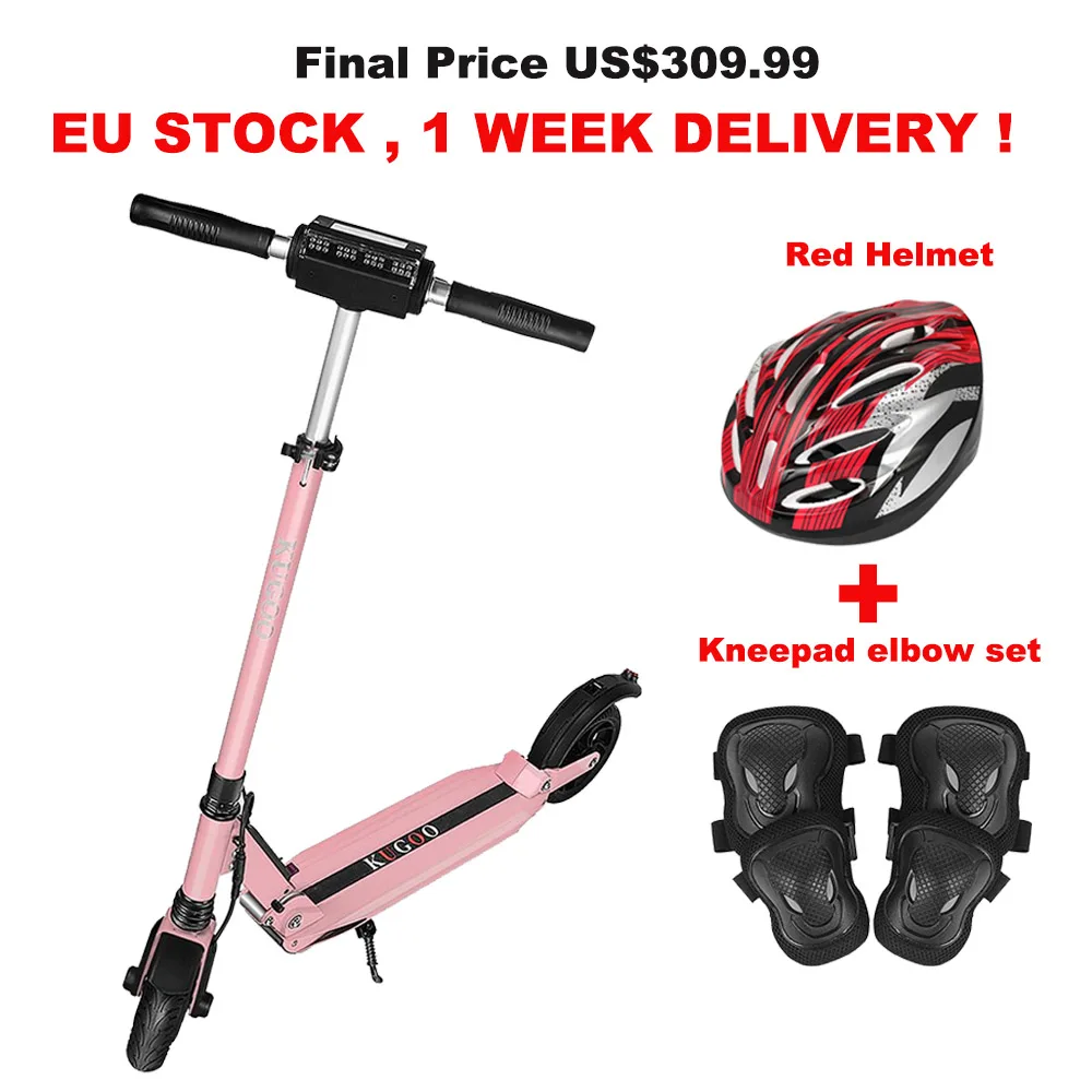 [Европейский запас] KUGOO S1 складной электрический скутер 350 Вт 30 км/ч 30 км/ч мотор с ЖК-дисплеем 8,5 дюймов взрослый скутер для Xiaomi m365 - Цвет: Pink Free Gift