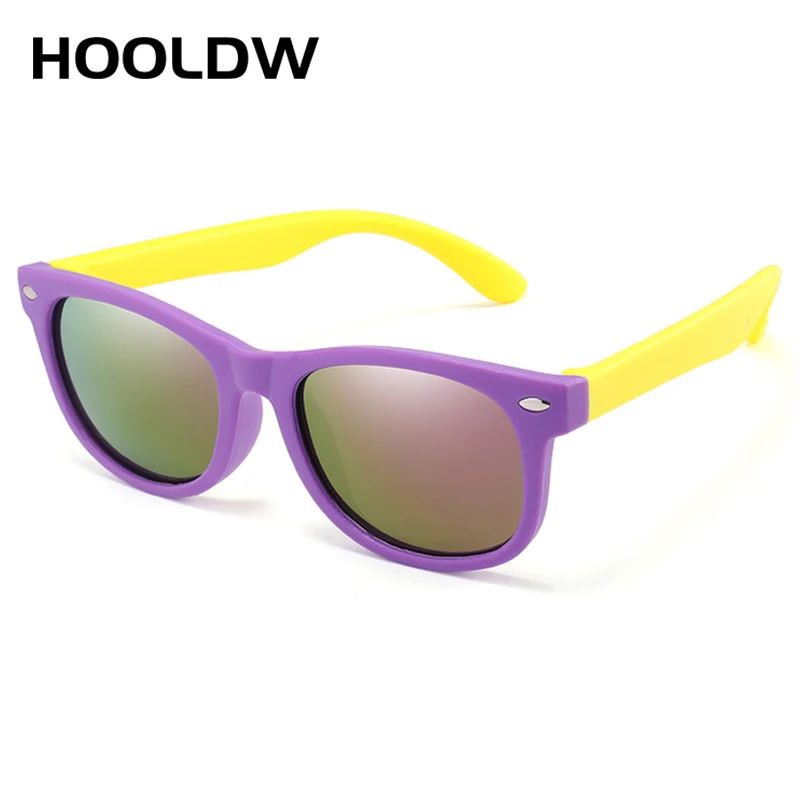 purple yellow 2 HOOLDW 26 цветов, детские солнцезащитные очки для мальчиков и девочек, детские поляризованные солнцезащитные очки, силиконовые защитные очки UV400, детские солнцезащитные очки - Цвет линз: purple yellow 2