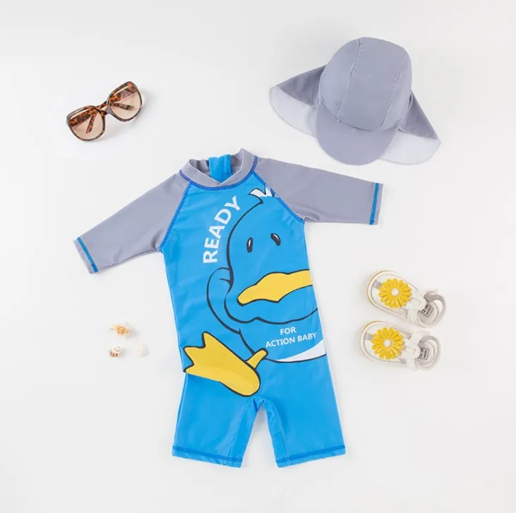 

New Arrival Lovely Duck Baby Boy Swimwear with Swimming Cap/Handsome Beach Sunscreen Surfing Swimsuit 3308