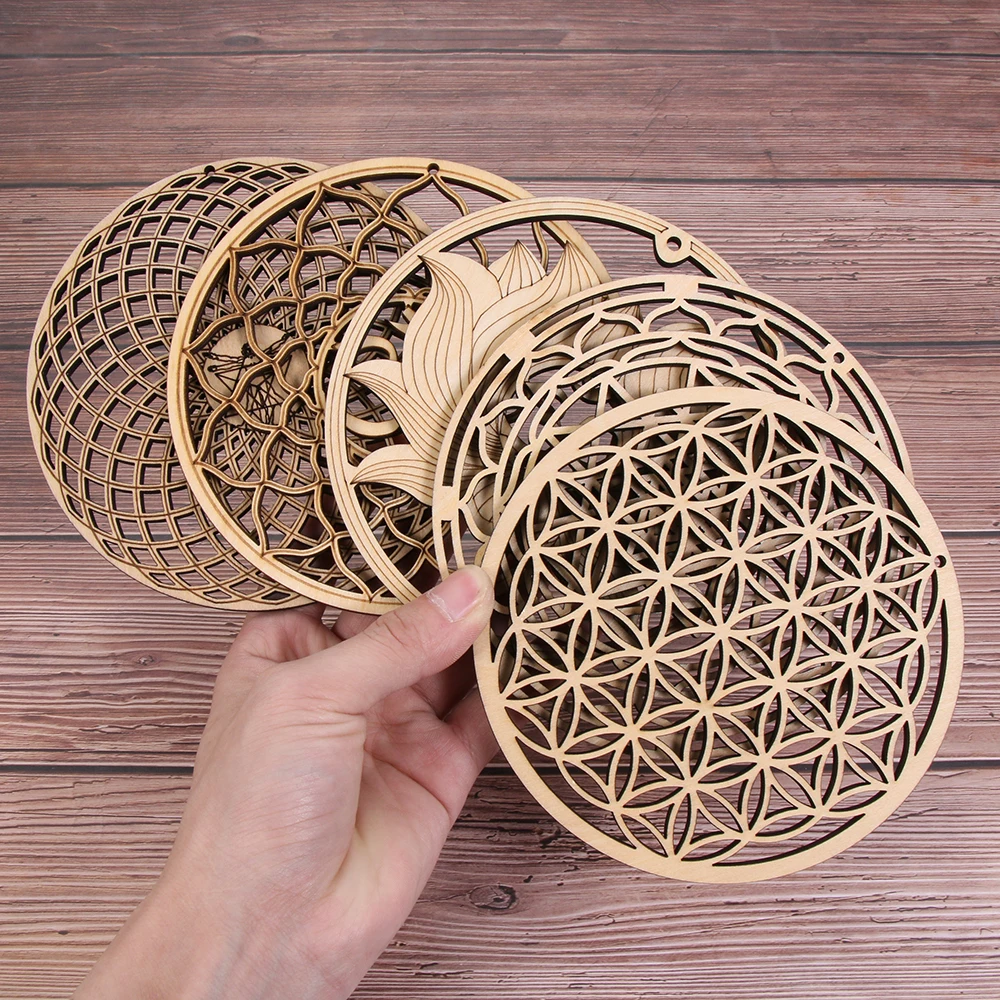 Círculos redondos de madera tallados, posavasos, diseño de flor de la vida, decoración de fiesta en casa, cocina, regalos hechos a mano, novedad