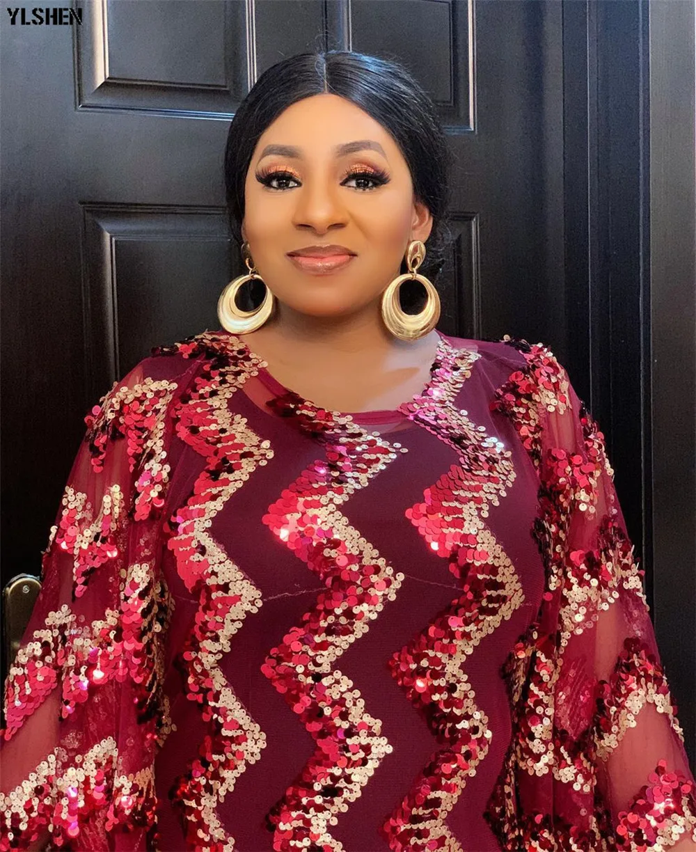 4 Colors African Dresses for Women Plus Size Dashiki Full Sequined African Clothes Abaya Dubai Muslim Dress Africa Boubou Robe 19