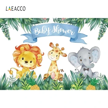 

Laeacco Baby Shower Photophone Tropical Leaves Pineapple Lion Elephant Deer Photography Backdrops Custom Backgrounds Photozone
