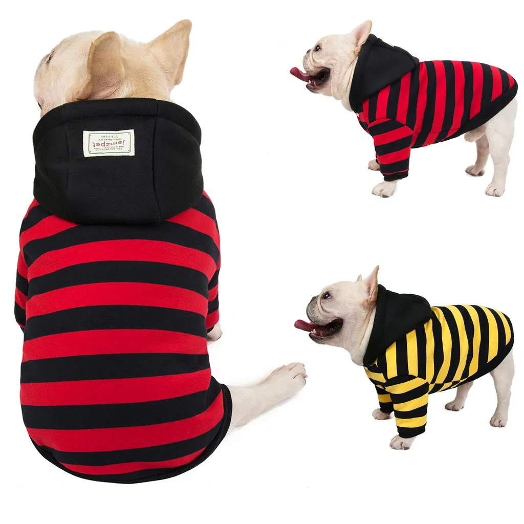 French Bulldog Dog Clothes Warm Cotton Dog Hoodies Puppy Stripe Coat Small Medium Two-Legged Autumn Winter Pet Costume Clothing