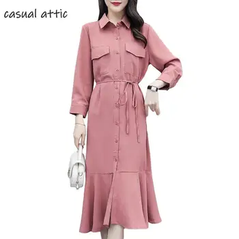 

Autumn New Office Style Long Sleeve Midi Dress 2019 Single-breasted Pocket Casual Shirt Dress Plus Size Dresses For Women 5xl