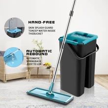 

Squeeze Mop with Bucket Hand Free Floor Mop Household Cleaning Tool 360 Rotating Flat Mops