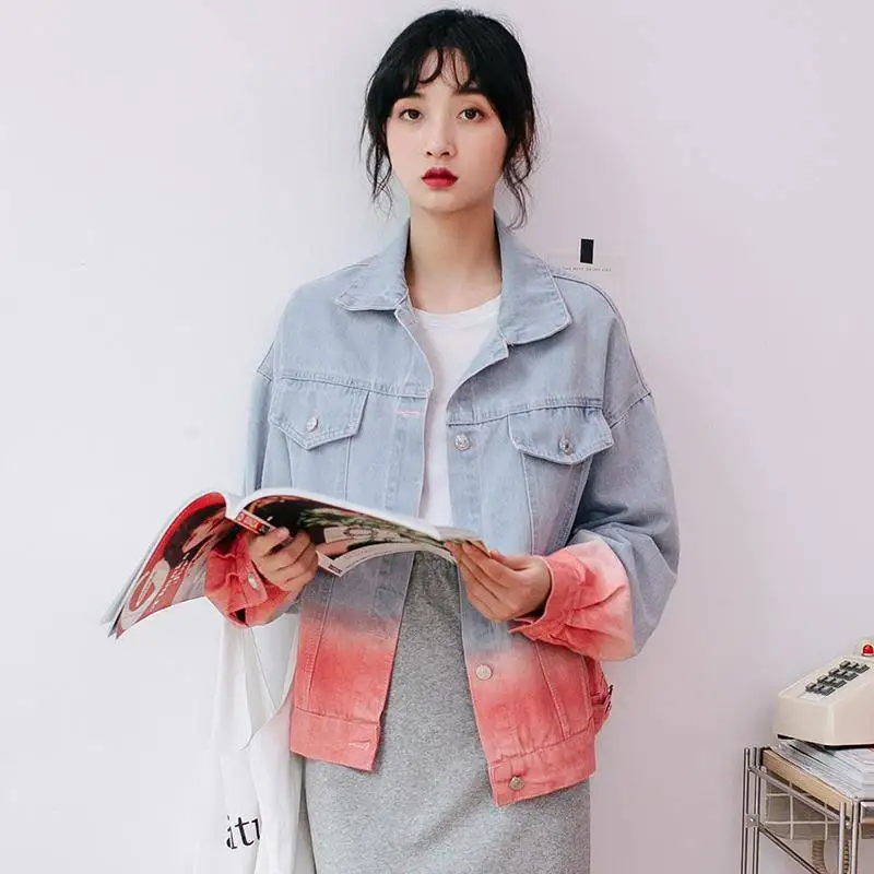 Most effective Woherb Women's Denim Jacket 2020 Harajuku Gradient Color Jeans Jacket Autumn Winter Coat Casual Vin
