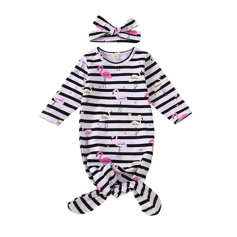 

Autumn Children Kids Cloth Baby Girls Boys Striped Printing Soft Sleeping Bag+Headband 2PCS Set 0-9M