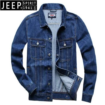 

JEEP SPIRIT 2020 New Brand Denim Jacket Men Turn Down Collar Long Sleeve Jeans Coat Men Plus Size M-4XL Jeans Jacket Men