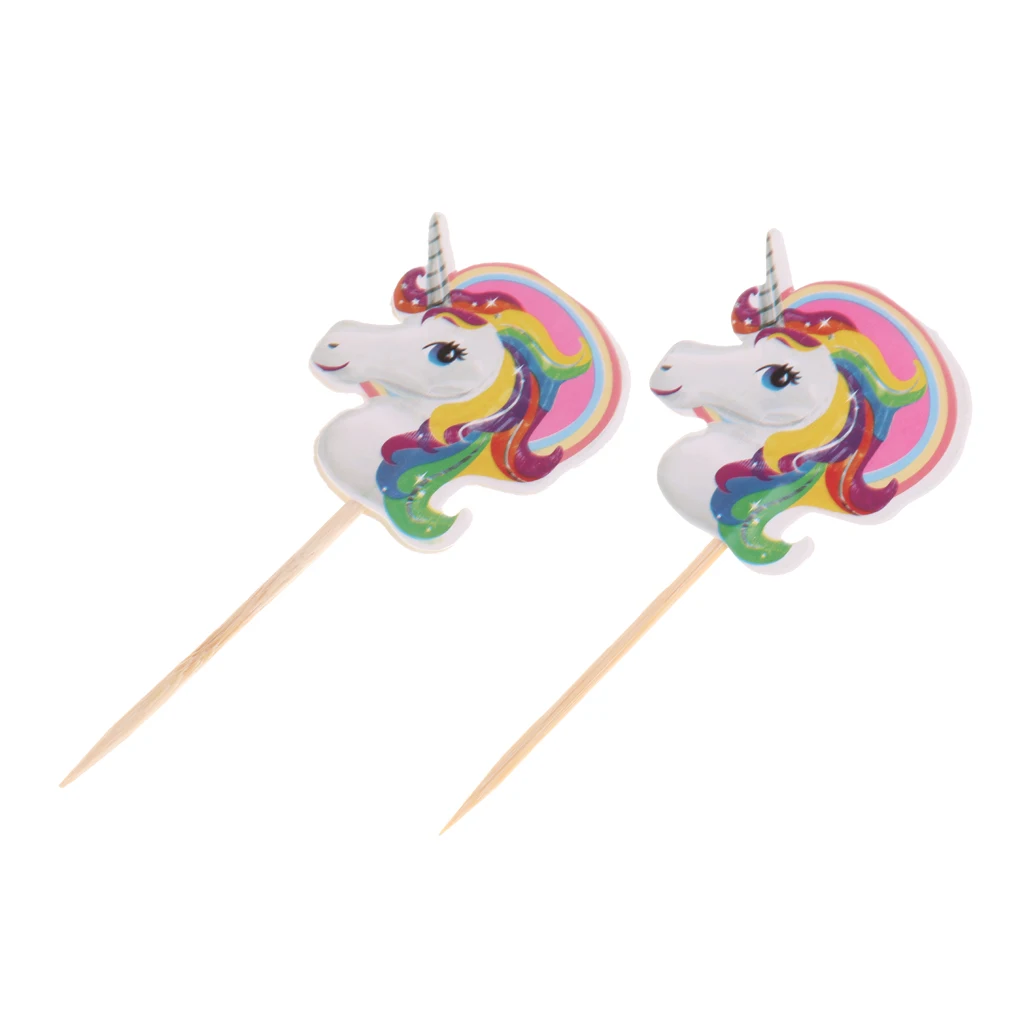 10 Pieces Magical Unicorn Cupcake Topper Wooden Sticks Birthday Food Picks