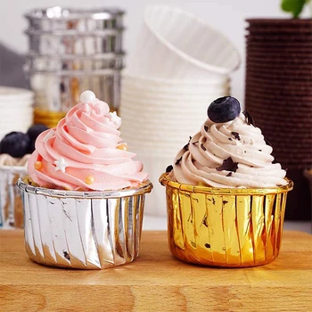 

50pcs Double-sided Foil Paper Cupcake Liners Baking Muffin Cup Cake Wrappers Case Holder Greaseproof Paper Tray Bakeware