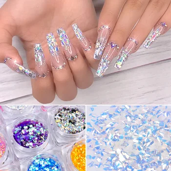

Nail Glitter Powder Silver Shiny Nail Sequins Colorful Flakes Tips 3D Nail Art Decoration DIY for UV Gel Polish