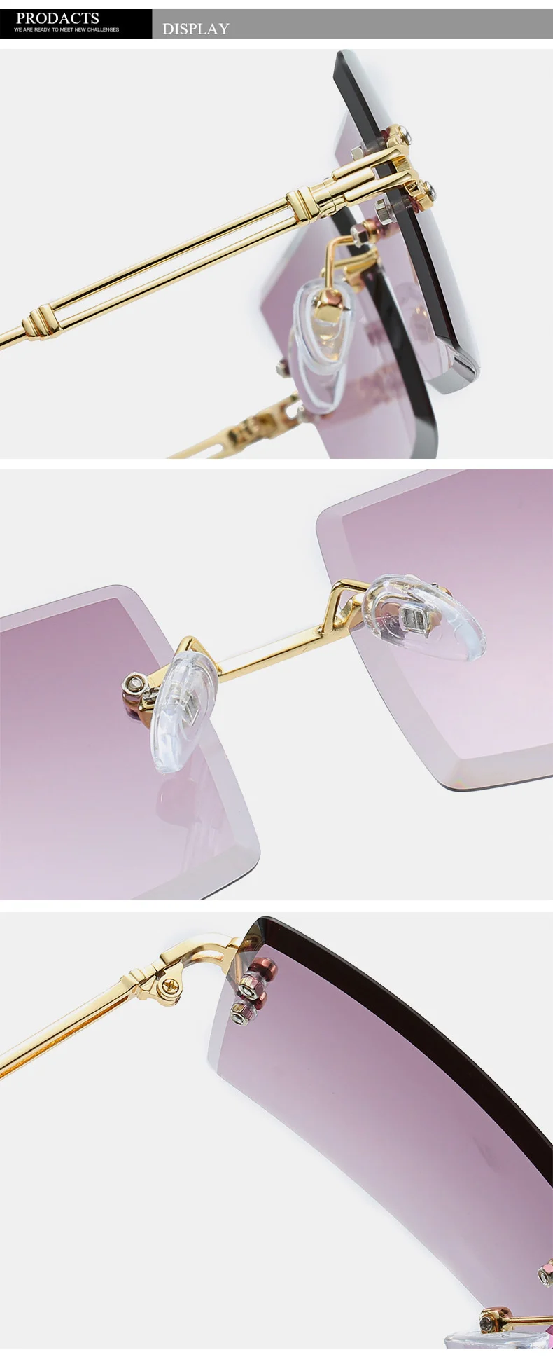 ALOZ MICC Fashion Ladies Rectangle Rimless Sunglasses Men Women Personality Trimming Luxury Metal Sunglass UV400 Q709