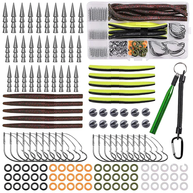 141pcs Bass Wacky Fishing Lure Kit Tungsten Nail Weights Worms