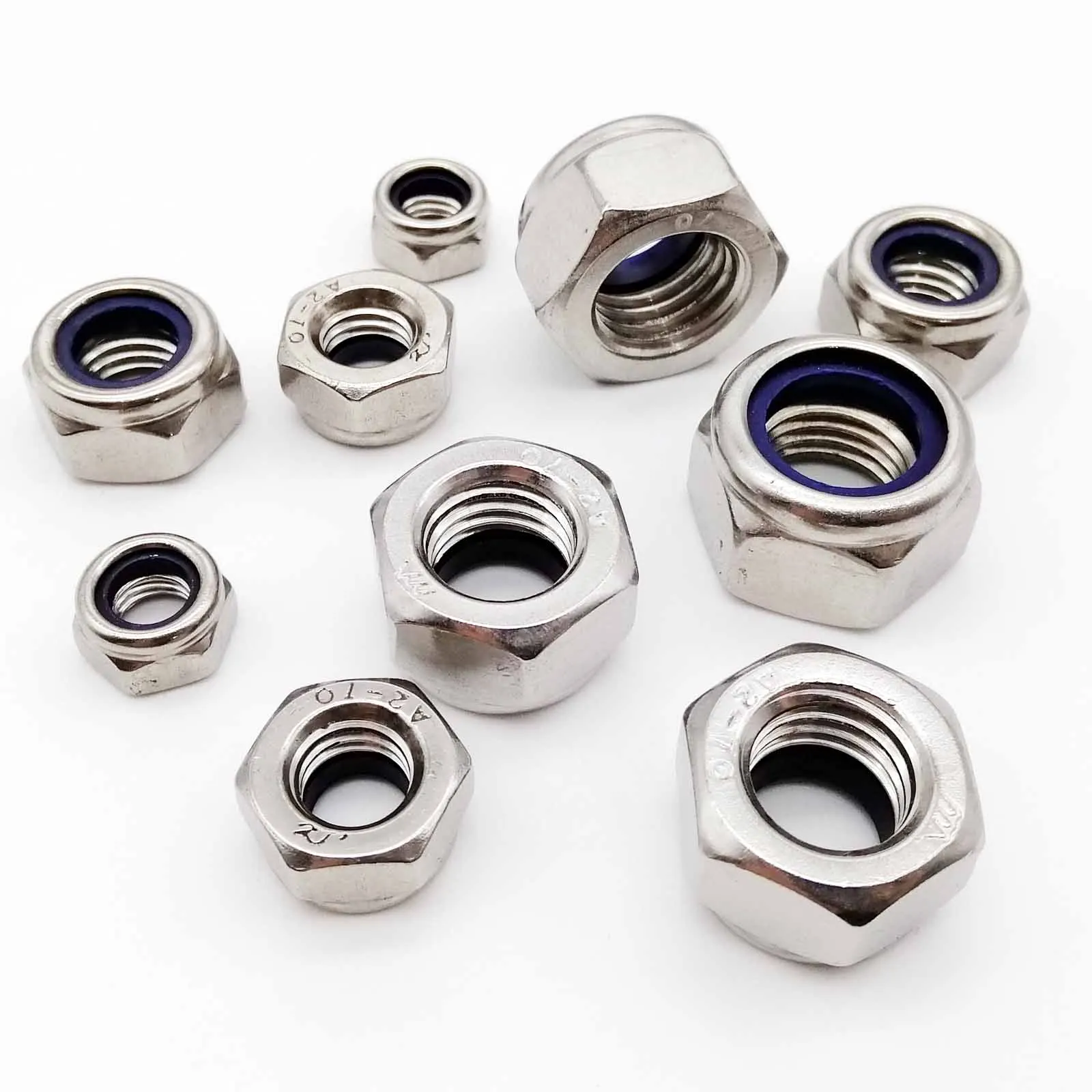2/5/20/25/50pc M2 M2.5 M3 M3.5 M4 M5 M6 M8 M10 M12 M16 304 Stainless Steel Hex Hexagon Nylon Insert Self Lock Nut Nylock Locknut hexagon nuts nylon lock nut locking nuts