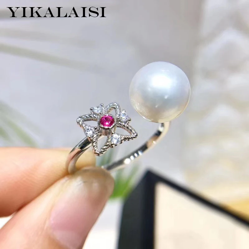 YIKALAISI 925 Sterling Silver Jewelry Pearl Rings Fine Natural Pearl jewelry 8-9mm Rings For Women wholesale