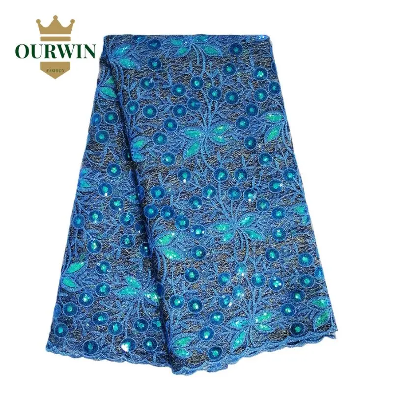 

Lake blue sequins lace fabric 5 yards embroidery shiny african lace fabrics 2019 high quality nigerian wedding lace fabric