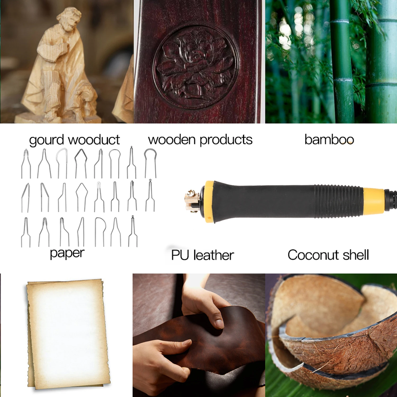 

New 110-240V Multifunctional Electric Gourd Wooden Pyrography Machine Pointer Instrument with 23pcs Welding Wire Heads 1 Handles
