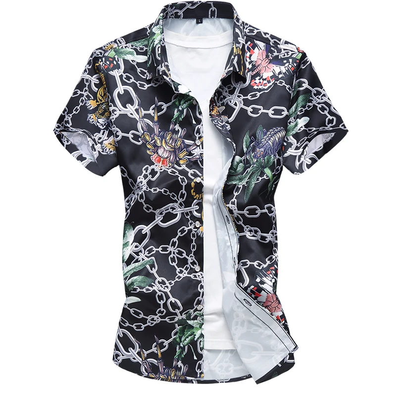 

C235 Animal Pattern 3D Digital Printing Short Sleeve Mens Shirt Summer New Top Quality Slim Fit Plus Size Camisa Masculina M-7XL