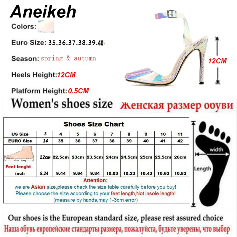 Aneikeh/серебристые женские босоножки из ПВХ на каблуке; Туфли-гладиаторы с ремешком на щиколотке; модельные туфли на высоком тонком каблуке с острым носком; модная летняя женская обувь