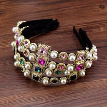 Барокко Vinatge головной убор горный хрусталь жемчужный Обруч черный розовый зеленый Хрустальная лента для волос для женщин Свадебные пышные украшения для волос