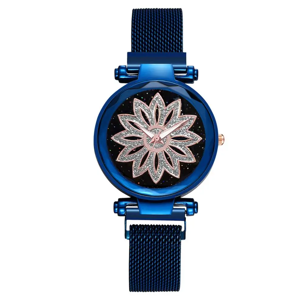 REBIRTH женские часы вращающиеся цветы женские часы Топ Роскошные наручные часы из нержавеющей стали Relogio Feminino reloj mujer женские - Цвет: blue
